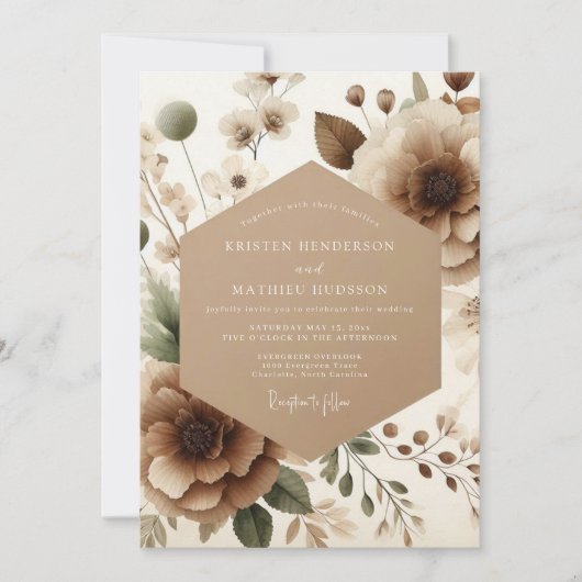 Taupe Bloom Romantische Trouwdag Kaart (Voorkant)