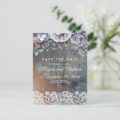 Taupe, Blue en Maroon Bloemen Rustiek Save the Dat Aankondigingskaart (Staand voorkant)