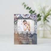 Taupe, Blue en Maroon Bloemen Rustiek Save the Dat Aankondigingskaart (Staand voorkant)