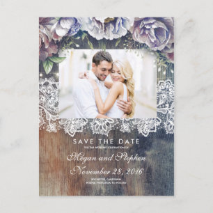 Taupe, Blue en Maroon Floral Rustic Save the Date Aankondigingskaart