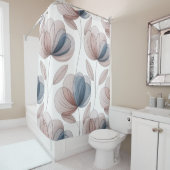 Taupe Blue Petals Douchegordijn (In situ)