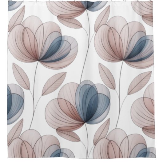 Taupe Blue Petals Douchegordijn (Voorkant)