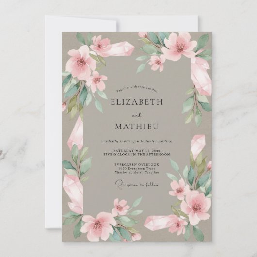 Taupe Blush Bloem Bruiloft Kaart (Voorkant)