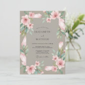 Taupe Blush Bloem Bruiloft Kaart (Staand voorkant)