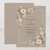 Taupe Blush Botanische Aquarel Bruiloft Kaart (Voorkant / Achterkant)