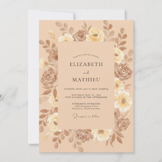 Taupe Blush Champagne Blad Bruiloft Kaart (Voorkant)