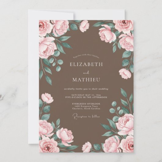Taupe Blush Loofwerk Eucalyptus Bruiloft Kaart (Voorkant)