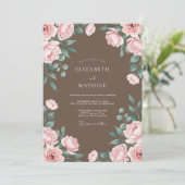 Taupe Blush Loofwerk Eucalyptus Bruiloft Kaart (Staand voorkant)