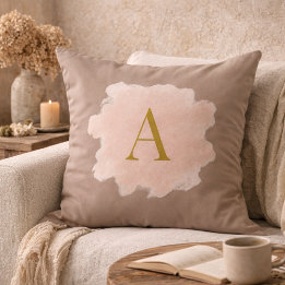 Taupe Blush Monogram Throw Pillow Kussen