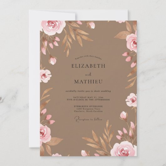 Taupe Blush Petal Bruiloft Kaart (Voorkant)