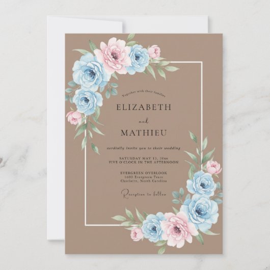 Taupe Blush Ranunculus Eucalyptus Bruiloft Kaart (Voorkant)