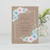 Taupe Blush Ranunculus Eucalyptus Bruiloft Kaart (Staand voorkant)