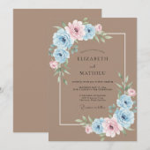 Taupe Blush Ranunculus Eucalyptus Bruiloft Kaart (Voorkant / Achterkant)
