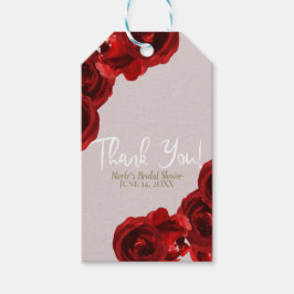 Taupe Blush Red Waterverf Rozen Moderne bruiloft Cadeaulabel