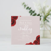 Taupe Blush Red Waterverf Rozen Moderne bruiloft Kaart (Staand voorkant)