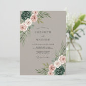 Taupe Blush Roos Botanische Bruiloft Kaart (Staand voorkant)