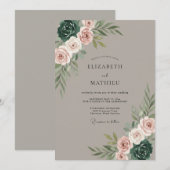 Taupe Blush Roos Botanische Bruiloft Kaart (Voorkant / Achterkant)