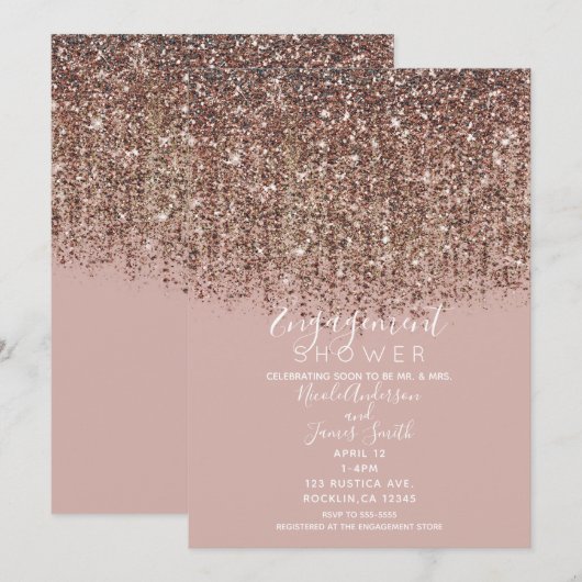 Taupe Blush Rose Goud Glitter Bruiloft Feest Kaart (Voorkant / Achterkant)