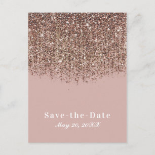 Taupe Blush Roze Bronzen Glitter Save the Date Aankondigingskaart