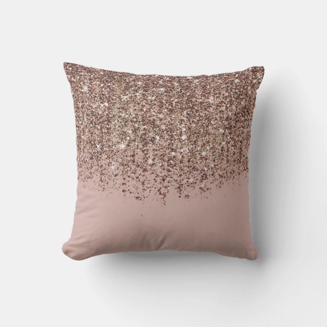 Taupe Blush Roze Goud Bronzen Glitter Cascade Kussen (Voorkant)
