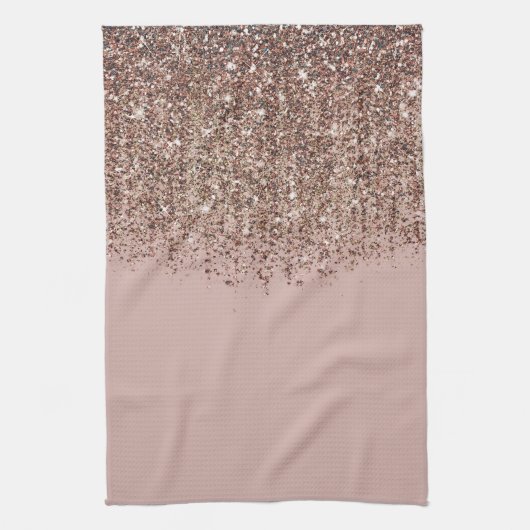 Taupe Blush Roze Goud Bronzen Glitter Cascade Theedoek (Verticaal)