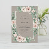 Taupe Blush Roze Krans Bruiloft Kaart (Staand voorkant)