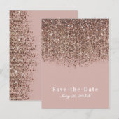 Taupe Blush roze Rose Bronze Glitter Save the Date Aankondigingskaart (Voorkant / Achterkant)