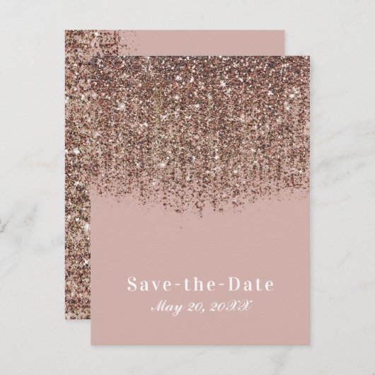 Taupe Blush roze Rose Bronze Glitter Save the Date Aankondigingskaart (Voorkant / Achterkant)