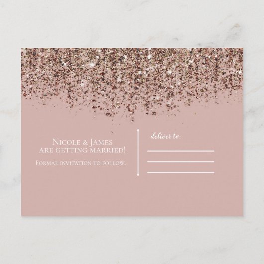 Taupe Blush roze Rose Bronze Glitter Save the Date Aankondigingskaart (Achterkant)