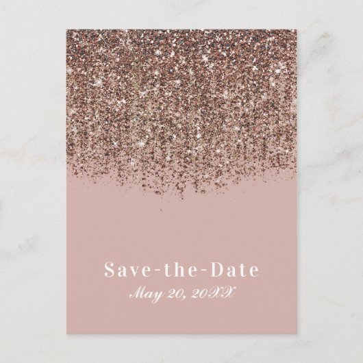 Taupe Blush roze Rose Bronze Glitter Save the Date Aankondigingskaart (Voorkant)