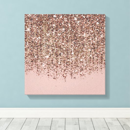 Taupe Blush Roze Rose Bronze Gold Glitter Glam Canvas Afdruk (Insitu (Houten vloer))