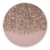 Taupe Blush Roze Rose Bronze Gold Glitter Glam Keramische Knop (Voorkant)