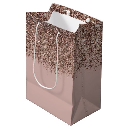 Taupe Blush Roze Rose Bronze Gold Glitter Glam Medium Cadeauzakje (Voorkant Gekanteld)