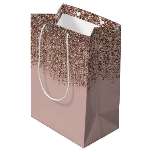 Taupe Blush Roze Rose Bronze Gold Glitter Glam Medium Cadeauzakje (Achterkant Gekanteld)