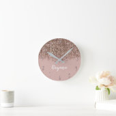 Taupe Blush Roze Rose Bronze Gold Glitter Glam Ronde Klok (Huis)
