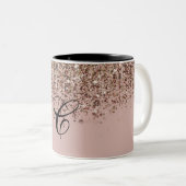 Taupe Blush Roze Rose Bronze Gold Glitter Glam Tweekleurige Koffiemok (Voorkant rechts)