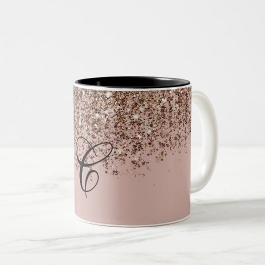 Taupe Blush Roze Rose Bronze Gold Glitter Glam Tweekleurige Koffiemok (Voorkant rechts)