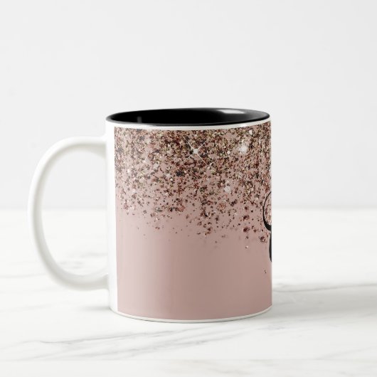 Taupe Blush Roze Rose Bronze Gold Glitter Glam Tweekleurige Koffiemok (Links)