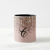 Taupe Blush Roze Rose Bronze Gold Glitter Glam Tweekleurige Koffiemok (Center)