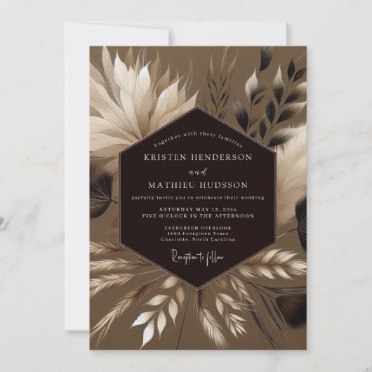 Taupe Boheemse Pampas Bruiloft Kaart (Voorkant)