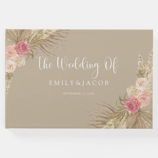 Taupe Boho Bloemen Bruiloft Gastenboek (Voorkant)
