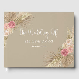 Taupe Boho Bloemen Bruiloft Gastenboek