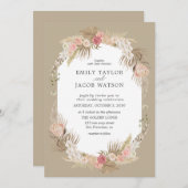 Taupe Boho Bloemen Bruiloft uitnodiging (Voorkant / Achterkant)