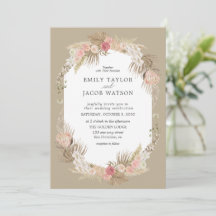 Taupe Boho Bloemen Bruiloft uitnodiging