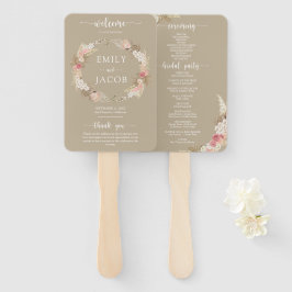 Taupe Boho Bloemen Trouwprogramma hand Fan Handwaaier