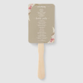 Taupe Boho Bloemen Trouwprogramma hand Fan Handwaaier (Achterkant)
