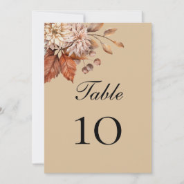 Taupe Boho Floral Wedding Table Number Kaarten