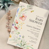 Taupe Boho Wildflower Baby shower Uitnodiging
