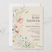 Taupe Boho Wildflower Baby shower Uitnodiging (Voorkant)