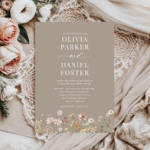 Taupe Boho Wildflower Minimalistische bruiloft Kaart